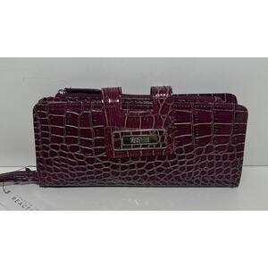 KENNETH COLE REACTION Wine Red Snakeskin Wristlet Wallet Tab Clutch Strap